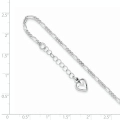 Sterling Silver Figaro with Puffed Heart Dangle 9 inch Plus 1 inch Extender - Total 10 inch Anklet