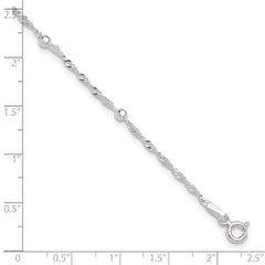 Sterling Silver Bead 7-Station 10 inch Plus 1 inch Extender - Total 11 inch Anklet