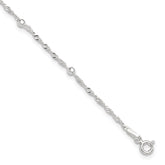 Sterling Silver Bead 7-Station 9 inch Plus 1 inch Extender - Total 10 inch Anklet