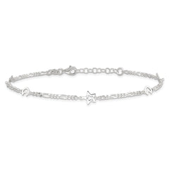 Sterling Silver Moon and Star 10 inch Plus 1 inch Extender - Total 11 inch Anklet