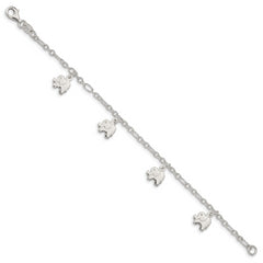 Sterling Silver Polished Elephants with 1in ext. Children's Bracelet