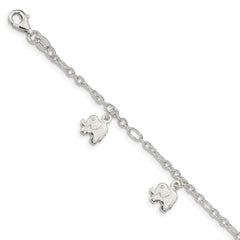 Sterling Silver Polished Elephants with 1in ext. Children's Bracelet
