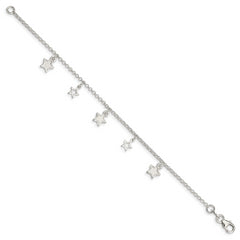 Sterling Silver Polished & Textured Stars Children's Bracelet