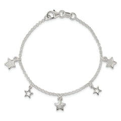 Sterling Silver Polished & Textured Stars Children's Bracelet