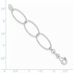 Sterling Silver Polished and Textured Oval Link Bracelet
