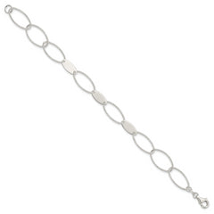 Sterling Silver Polished and Textured Oval Link Bracelet