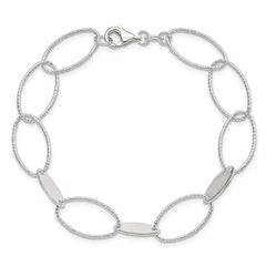 Sterling Silver Polished and Textured Oval Link Bracelet