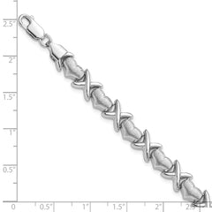 Sterling Silver Rhodium Polished and Brushed X's and Hearts Bracelet