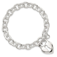 Sterling Silver Polished Heart and Key Bracelet