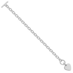 Sterling Silver RH-plated Polished Heart Charm Bracelet