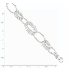 Sterling Silver Polished and Textured Oval Link Bracelet