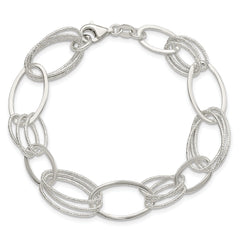 Sterling Silver Polished and Textured Oval Link Bracelet