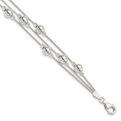 Sterling Silver Polished Bead Snake Chain Bracelet