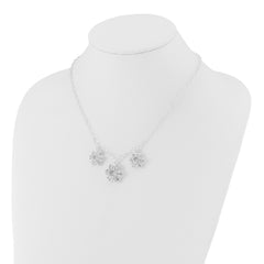 Sterling Silver Polished Filigree Flower With  2in ext Necklace