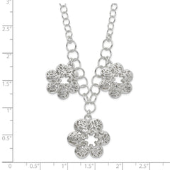 Sterling Silver Polished Filigree Flower With  2in ext Necklace