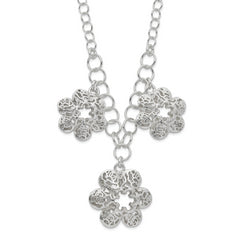 Sterling Silver Polished Filigree Flower With  2in ext Necklace