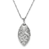 Sterling Silver Rhodium Plated Flower & Leaves With 2in ext. Necklace