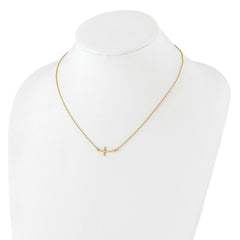 Sterling Silver YG-plated Small Sideways Curved Cross Necklace