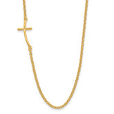 Sterling Silver YG-plated Small Off-Set Sideways Curved Cross Necklace