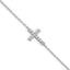 Sterling Silver Rhodium-plated CZ Sideways Cross With 1in Ext Bracelet
