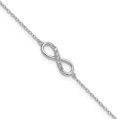 Sterling Silver Rhodium-plated with CZ Infinity With 1 IN EXT Bracelet