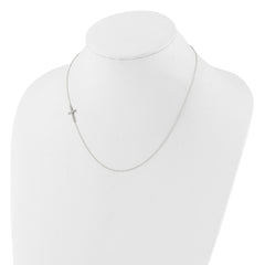 Sterling Silver Rhod-pltd CZ Offset Sideways Cross With 2in Ext Necklace