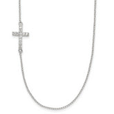 Sterling Silver Rhod-pltd CZ Offset Sideways Cross With 2in Ext Necklace