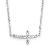 Sterling Silver Rhodium-plated CZ Sideways Cross With 2in Ext Necklace