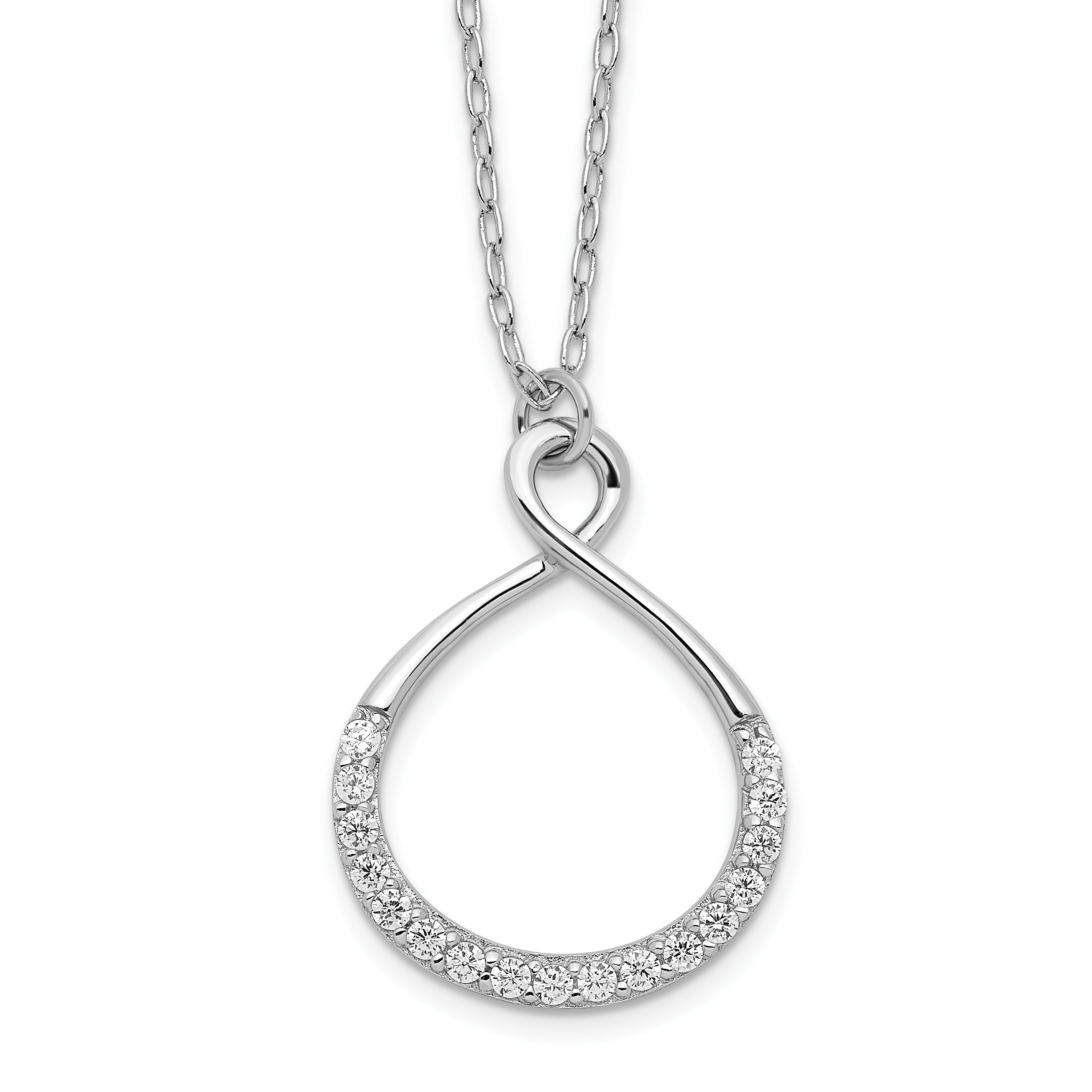 Sterling Silver Rhodium-plated with CZ Infinity With 2 IN EXT Necklace
