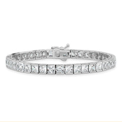 Sterling Silver Rhodium Plated CZ 47 Stone 8in Bracelet