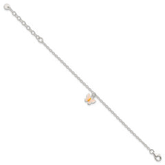 Sterling Silver Polished Enamel Butterfly With 1.5in ext. Childrens Bracelet