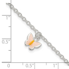 Sterling Silver Polished Enamel Butterfly With 1.5in ext. Childrens Bracelet