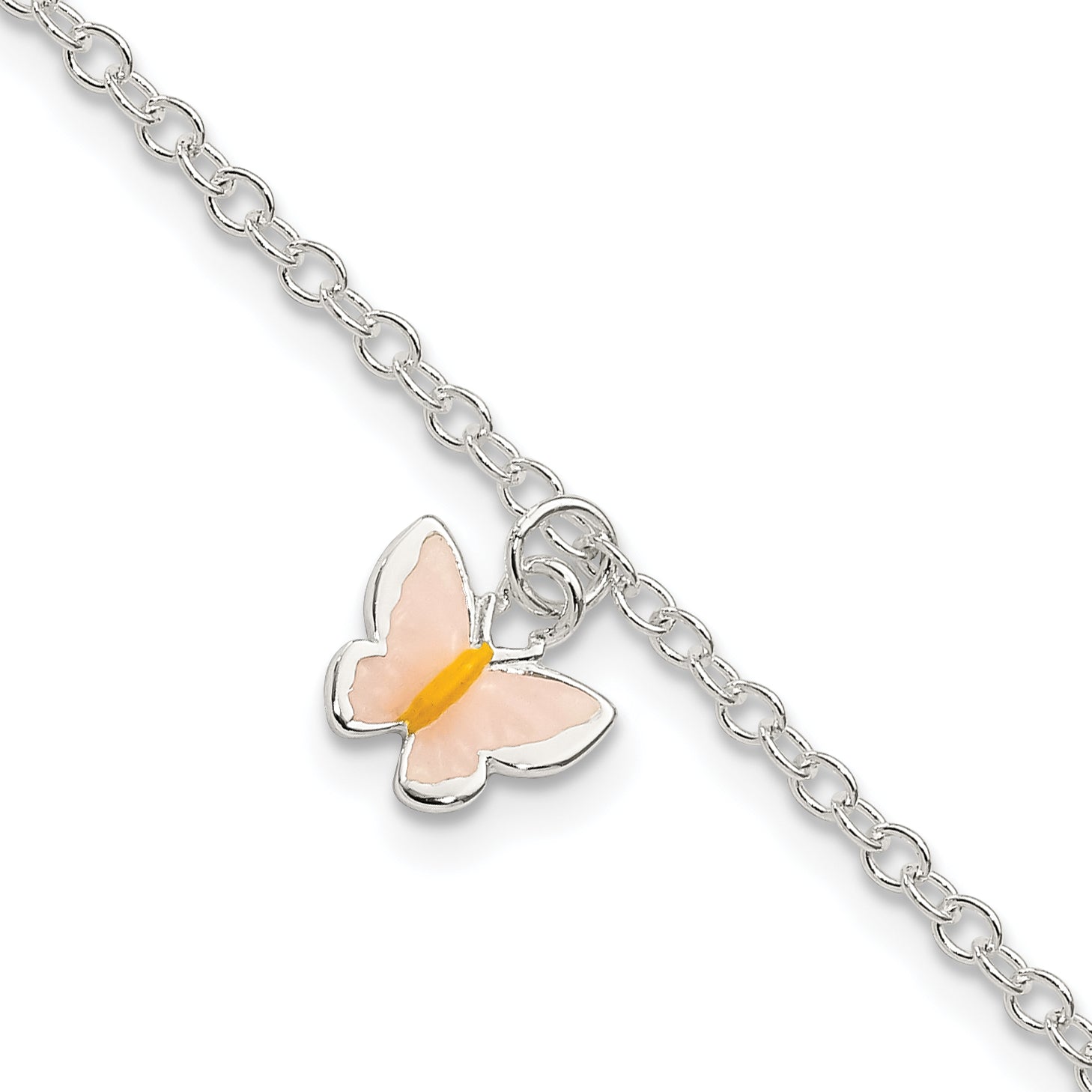 Sterling Silver Polished Enamel Butterfly With 1.5in ext. Childrens Bracelet