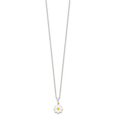 Sterling Silver Polished Yellow & White Enamel Flower Children's Necklace