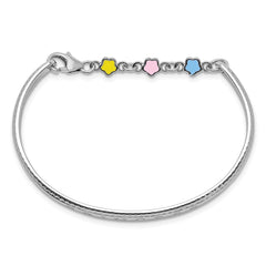 Sterling Silver Rhodium-plated Polished & Beaded Multi-color Enameled Flowers & Hearts PRINCESS with Chain Baby Bangle