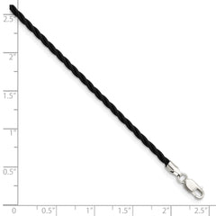 Sterling Silver 18 inch 2mm Black Twisted Rubber Necklace