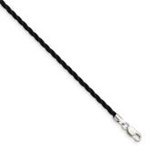 Sterling Silver 18 inch 2mm Black Twisted Rubber Necklace