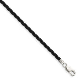 Sterling Silver 18 inch 3mm Black Twisted Rubber Necklace