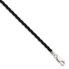 Sterling Silver 18 inch 3mm Black Twisted Rubber Necklace