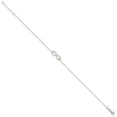 Sterling Silver Infinity 10 inch Plus 1 inch Extender - Total 11 inch Anklet