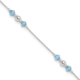 Sterling Silver Bead and Blue CZ 10 inch Plus 1 inch Extender - Total 11 inch Anklet