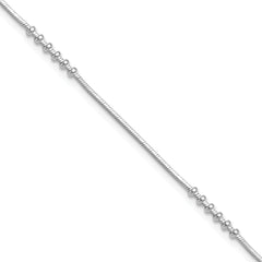 Sterling Silver Rhodium-plated Beaded 10 inch Plus 0.5 inch extender - Total 10.5 inch Anklet