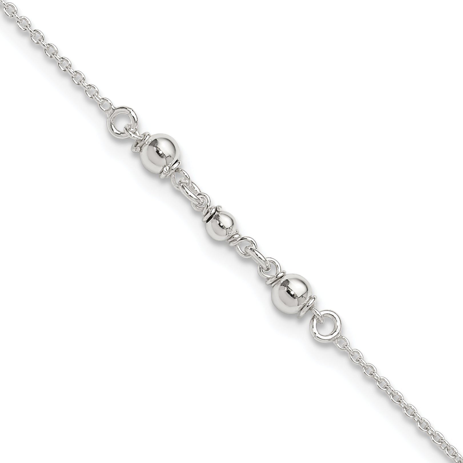 Sterling Silver Beaded 9 inch Plus 1 inch Extender - Total 10 inch Anklet