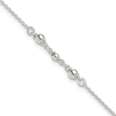 Sterling Silver Beaded 9 inch Plus 1 inch Extender - Total 10 inch Anklet