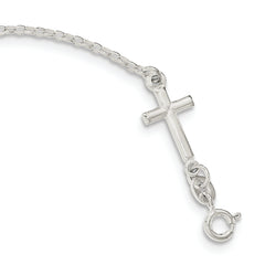 Sterling Silver Polished Enamel FAITH and Cross Bracelet