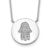 Sterling Silver Rhodium-plated Hamsa With CZ With 2in ext. Necklace
