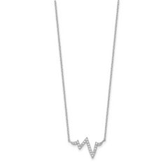 Sterling Silver Rhodium-plated CZ Heartbeat With 2in ext. Necklace