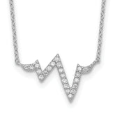 Sterling Silver Rhodium-plated CZ Heartbeat With 2in ext. Necklace