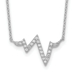 Sterling Silver Rhodium-plated CZ Heartbeat With 2in ext. Necklace