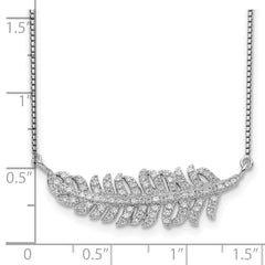 Sterling Silver Rhodium-plated With CZ Leaf Necklace